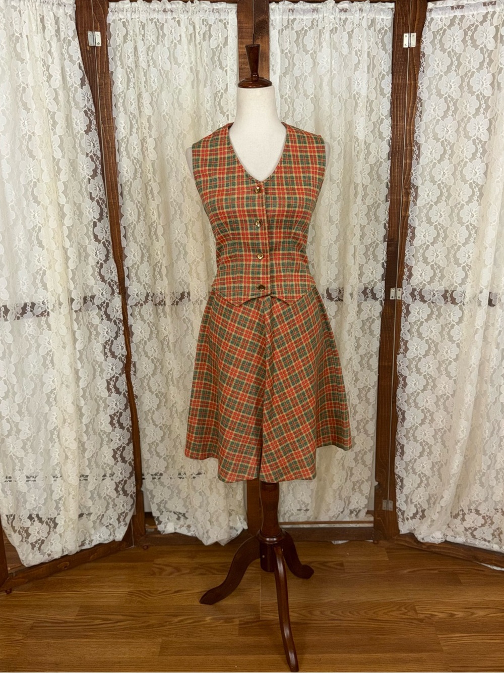Darling Vintage 1970s StyleCraft 2 Piece Plaid Skirt Vest Set